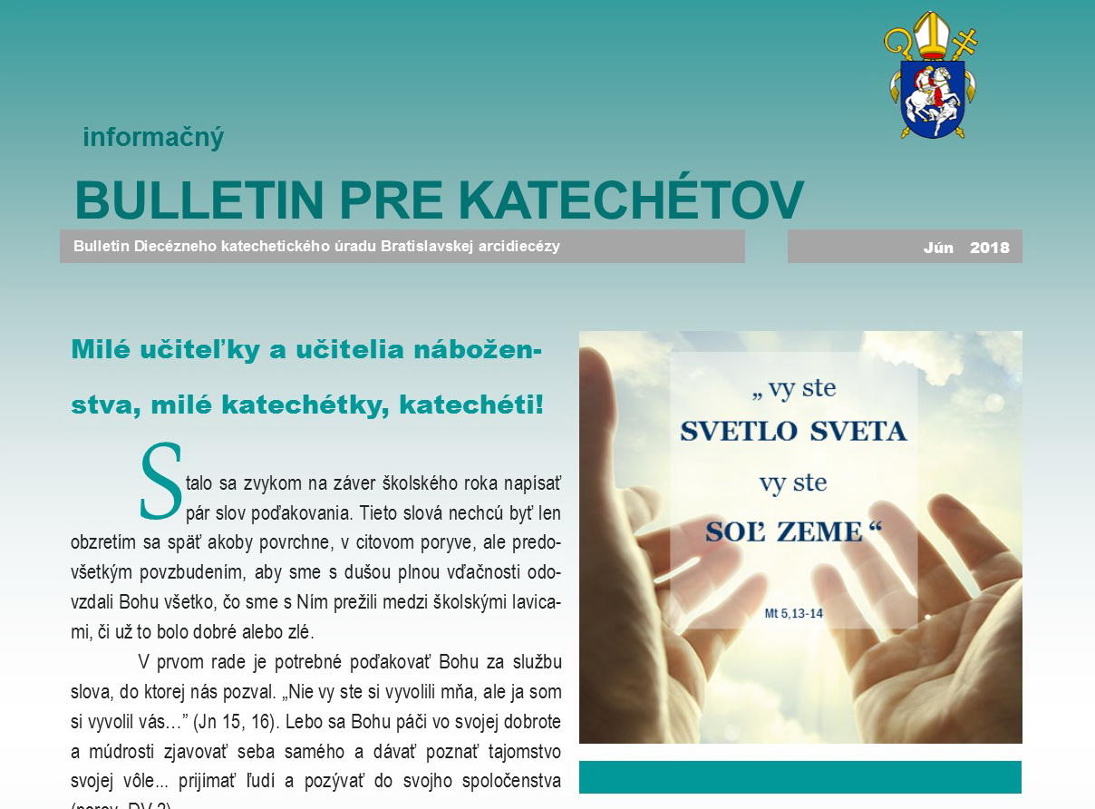 Záverečný bulletin pre katechétov a učiteľov náboženstva v školskom roku 2017/2018