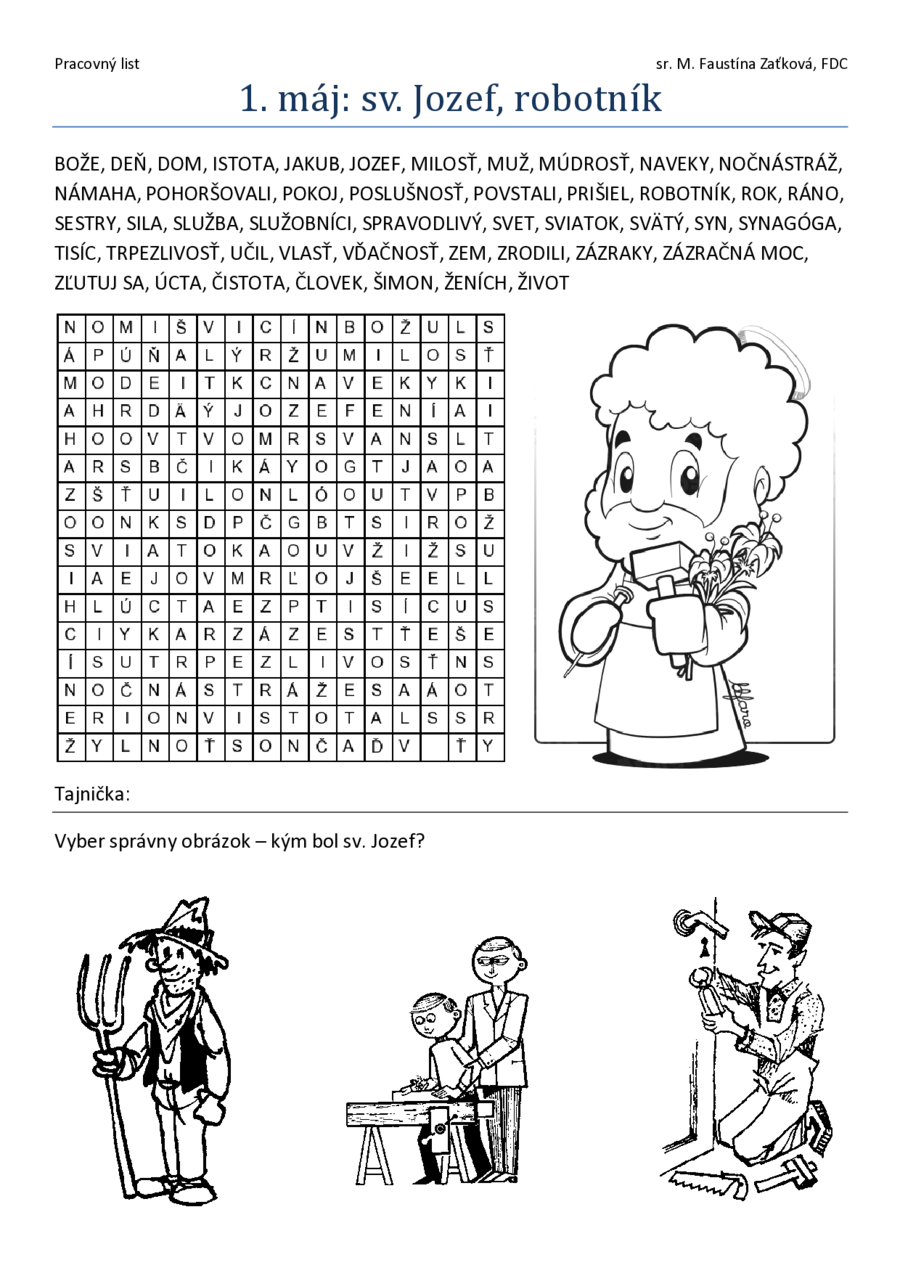 Sv. Jozef, robotník – pracovný list